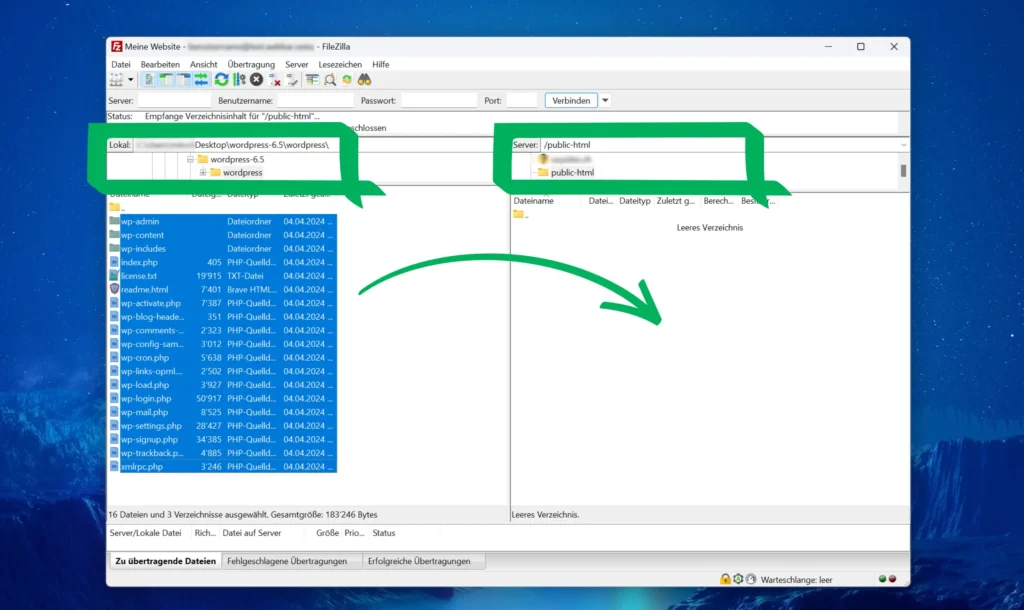 FileZilla Dateien verschieben