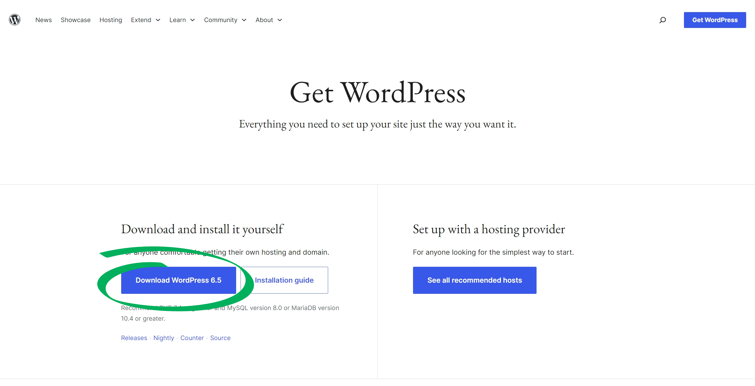 WordPress Download Seite