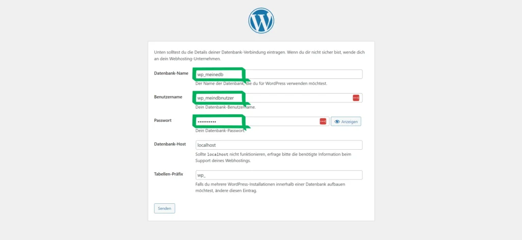 WordPress Installation Datenbank