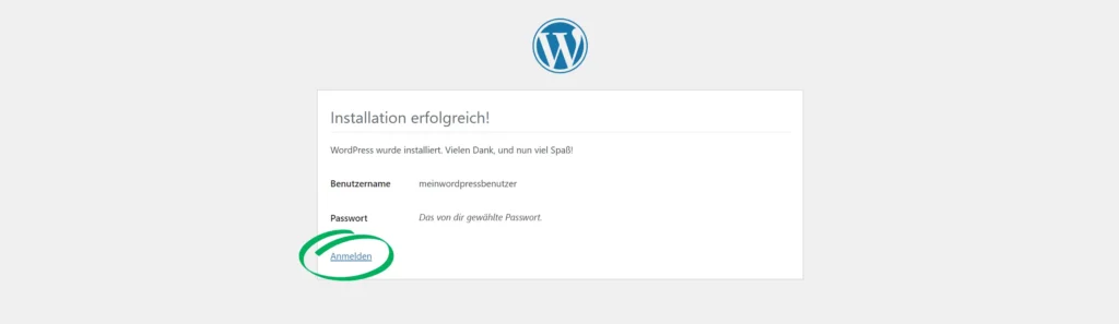 WordPress Installation Erfolg