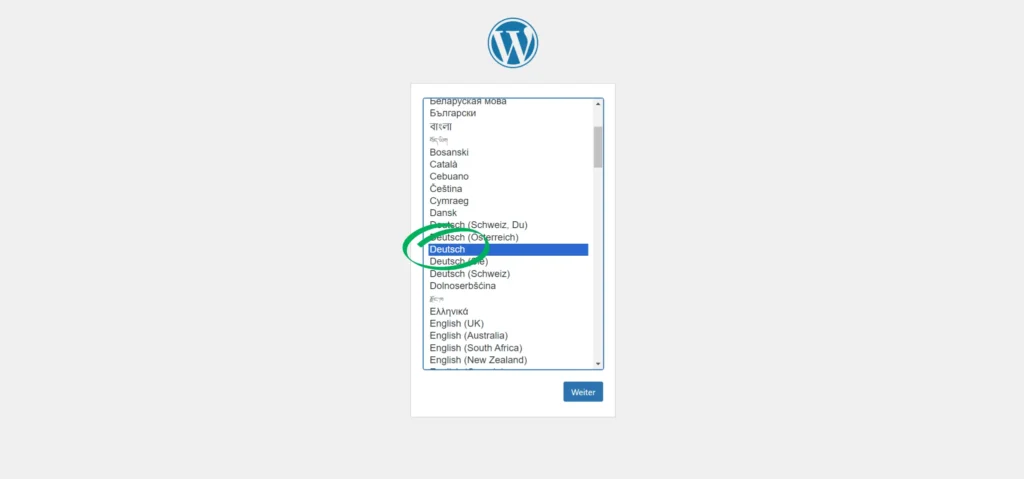 WordPress Installation Sprache auswählen